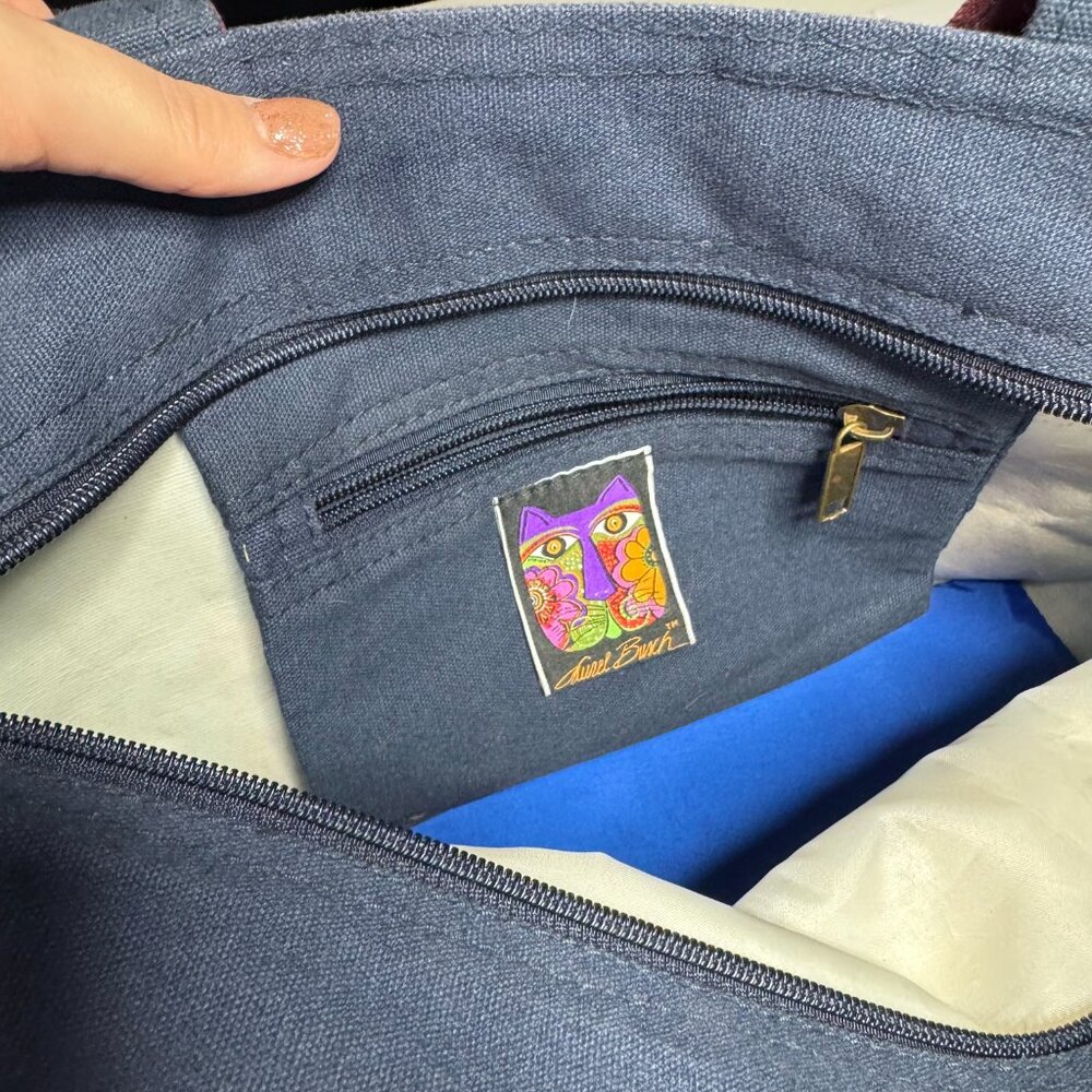 Laurel Burch Cat Feline Shoulder Tote Bag Beaded Sun N Sand Zipper Colorful Art - Picture 14 of 16